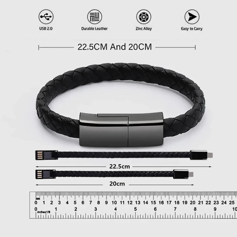 Portable Bracelet Charging Cable – Fast USB Charger for iPhone, Samsung, Xiaomi & More
