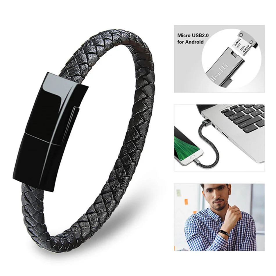 Portable Bracelet Charging Cable – Fast USB Charger for iPhone, Samsung, Xiaomi & More